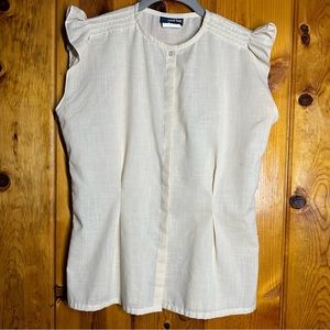 Vintage Panther Ruffle Cap Sleeve Button Down